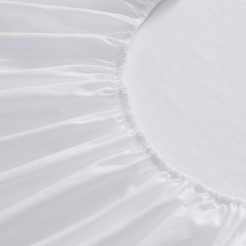 Image of Martha Stewart - Twin Size Sheets Set, Crisp & Tailored Cooling Sheets w /a Naturally Smooth Cotton Percale Lightweight Feel - Bed Sheets with Matching Pillowcase & Fitted Sheet (Skylands Solid White)