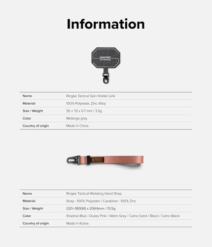 Ringke Tactical Webbing Hand Strap with Patch [Heavy Duty Tactical Carabiner] Durable Anti-Tear Multi-Purpose Phone Wrist Strap for Travel, Hiking, etc. - Dusky Pink - Image 8