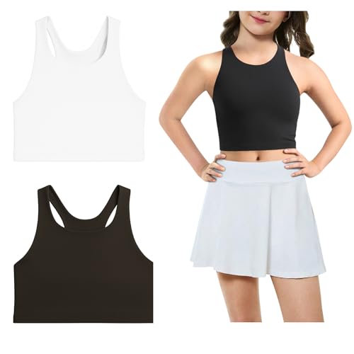 Beat Street Girls Tank Tops - 2 Pack Double Lined Racerback Sleeveless Yoga Dance Crop Top - Made in USA