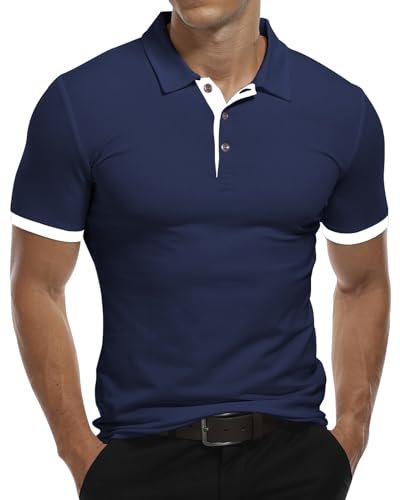 KUYIGO Polo de Hombre de Manga Corta y Corta Camisetas Casual de algodón con un diseño Esencial Slim fit M Azul Marino