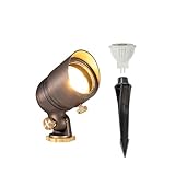 Lumen Logic 12V Mini Brass Outdoor Spotlight (Bronze) with 2W 2700K Warm White MR11 LED Bulb for Low Voltage Landscape Lighting in Planter, Garden, Flower Bed, Shrubs, Yard or Lawn