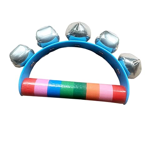 Esquirla Wooden Tambourine With Single Row Metal Bells, Handle Drum For Kids, Blue #TOP29