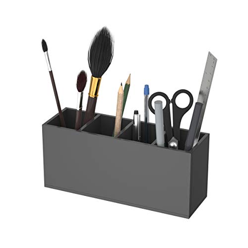 Image of NIUBEE Acrylic Pen Holder 4 Compartments, Black Pencil Organizer Cup for Countertop Desk Accessory Storage (Black)