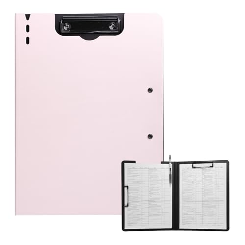 FRETONBA クリップボードフォルダ a4 バインダー 二つ折り ダブルクリップ 1.8mm厚板 書きやすさ 薄型 会議パッド 防水ファイル保護 折り畳み式 ティーチング用 書類ホルダー おしゃれ 軽量 ピンク