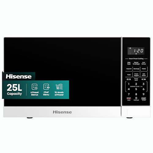 Hisense 25 Liters Large Solo Microwave 900W 10 Power Levels 6 Preset Menus Anti Bacteria Ceramic Interiors Easy to Clean Touch Control HMAS2509WP(Amazon Exclusive)