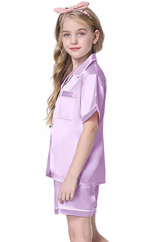 Schbbbta Girls Womens Satin Pajamas, Pjs Set Silk Nightwear 2 Pcs Button-Down Sleepwear for Kids, Gift for Mommy and Me3