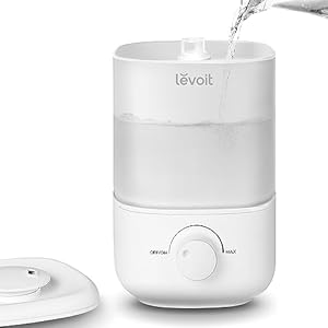 LEVOIT Mini-luchtbevochtiger, 2,5 liter, tot 25 uur, voor slaapkamer en kinderkamer, 26 dB, stille top-fill luchtbevochtiger voor babyplanten, luchtbevochtiger met 360 graden draaibaar mondstuk,