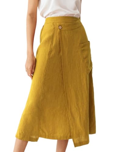 IDEALSANXUN Linen Skirts for Women Summer Casual Cotton A Line El...