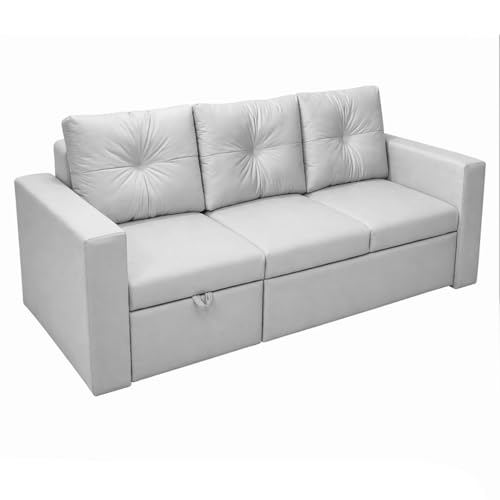 Image of FURNY Tira 4 Seater RHS Lounger Sofa Cum Bed (Light Gray) with Pull-Out Function | Luxury Velvet Suede Finish | Durable Comfort | Ideal for Living Room