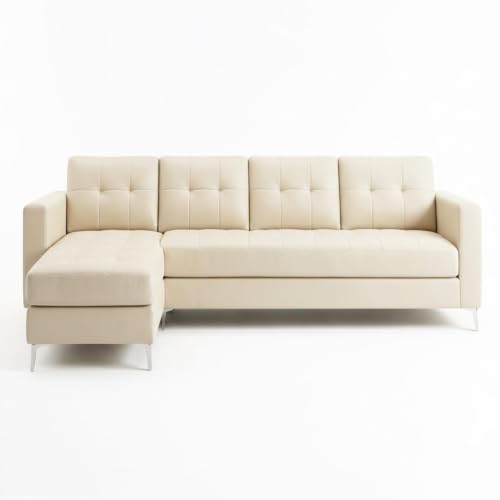 Image of CASASTYLE Madison 5 Seater Leatherette LHS L Shape Sofa Set (Cream Color) Premium Finish | Ideal for Living Rooms