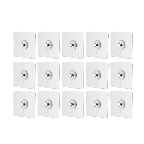 SKY-TOUCH Adhesive Wall Hooks : 18Pcs Transparent Heavy Duty Self-Sticking Hangers Without Nails Waterproof & Rustproof for Kitchen Bathroom Home Office - Reusable No Damage Hooks (6x6cm 4kg Load)