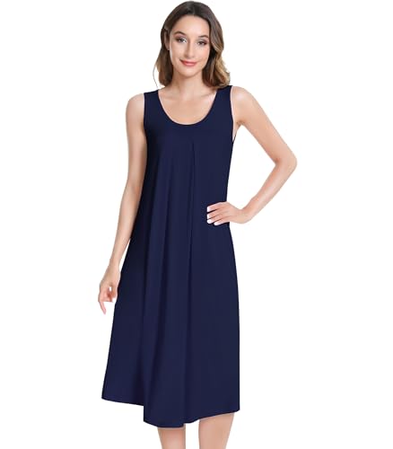 Image of NACHILA Women's Nightgowns-Viscose Made from Bamboo,Sleeveless Tank Night Gown Crew Neck Sleep Dress Cool Sleepshirts