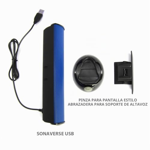 Mini barra de sonido USB con clip para monitor altavoces portátiles GOgroove azul 2