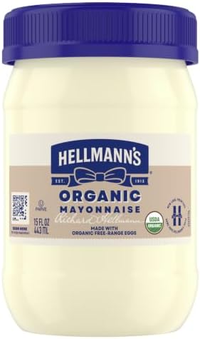 Hellmann's Organic Mayonnaise Original Mayo Creamy Condiment for Sandwiches and Simple Meals Made with Organic Free-Range Eggs 15 oz