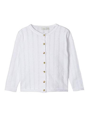 Name It Nmfhesine LS Knit Card Maglione Cardigan, Bright White, 86 Bambina