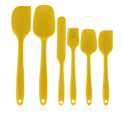 6-Pack Silicone Spatula Set Heat Resistant Non-Stick Stainless Steel Core Food Grade BPA Free Rubber Spatulas Kitchen Baking Tools Cooking Utensils Cookware Turner Tongs (Yellow)