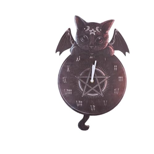 Nemesis Now Malpuss Horloge à tic-tac gothique en forme de chat ailé
