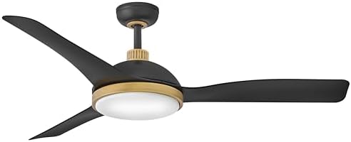 Hinkley Alba 56" Integrated LED Smart Fan, White Polycarbonate Lens, Transitional, Matte Black Blades, Matte Black Finish and Heritage Brass Accent