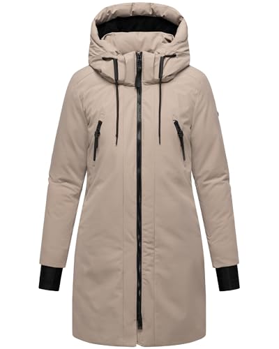 Navahoo Abrigo de invierno impermeable para mujer, parka cálida con capucha (extraíble) y correas interiores de invierno 14 S-6XL, gris pardo, S