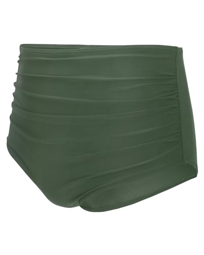 Image of Tempt Me Women High Waisted Bikini Bottom Retro Ruched Swim Bottom Shirred Tankinis Brief