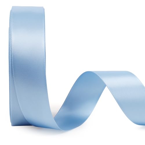 LaRibbons 1 Inch 25 Yard Double Faced Satin Ribbon,Light Blue Satin Craft Fabric Ribbon for Gift Wrapping Floral Bouquets Wedding Party Decoration