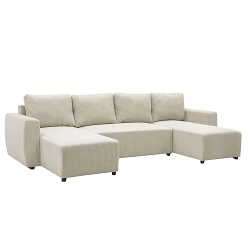 Miroytengo Sofá Doble Chaise Longue Ulises, Sofá Cama Convertible, Sofá 4-5 Plazas Forma de U Beige 297 cm