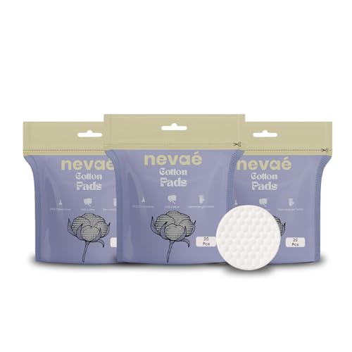 Image of Nevae Multipurpose Cotton Pads 60 Pcs, 100% Cotton, Embossed Double Sided, for Skin Cleaning, Eye & Face Makeup Removal, Nail Polish Removal, Soft Round Facial Cotton Pads (20 Pcs (Pack of 3))