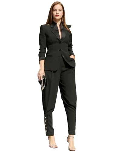 Costume deux pièces pour femme avec veste tailleur et pantalon uni élégant