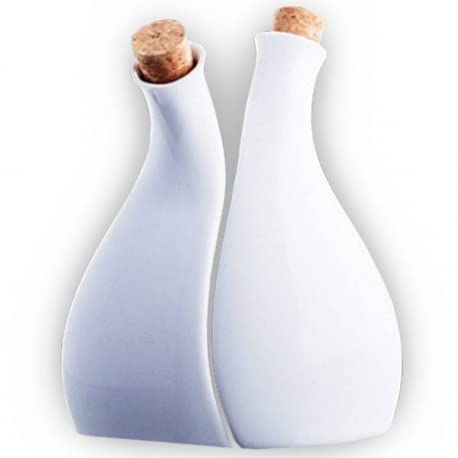 Topkapi Huile & Vinaigre 350.666 Isabella Ensemble huile et vinaigre en porcelaine blanche fabriquée à la main Hauteur 15 cm avec bouchon en liège, 4 pièces, opaque, spécialement conçu pour l'huile