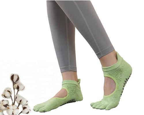CHUNFO Grip Socks Womens Pilates Yoga Barre Non Slip Stripes Cotton Ankle Anti-Skid Sock Size 5-10