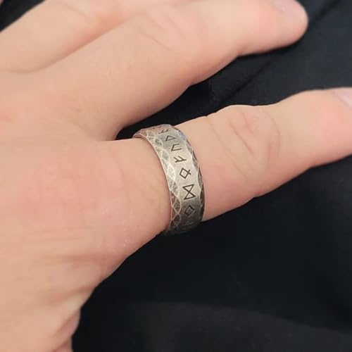 Image of THE MEN THING GREEK STONE ANCIENT - Titanium Steel, Odin Norse Viking Rings for Men (Size - 17-21- 24)