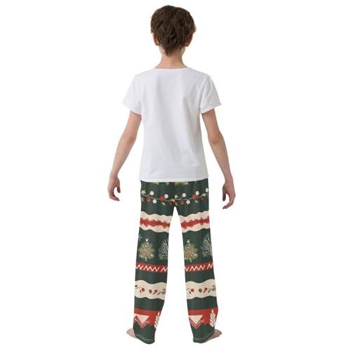 Boys' Pants Leaves Green Christmas Stripe Long Bottoms Jogger Pants Elastic Waist Trousers with Pockets S-XL3
