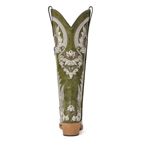 Image of vodvob Western Cowboy Boots for Women Rhinestone Knee High Cowgirl Snip Toe