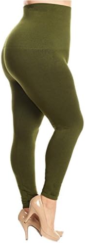 Yelete Legwear High Waist Compression Leggings With French Terry Lining, Plus Size