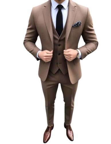 Men Suits Brown 3 Piece Slim Fit Party Wear Elegant Prom Wedding Groomsmen Dinner Suits