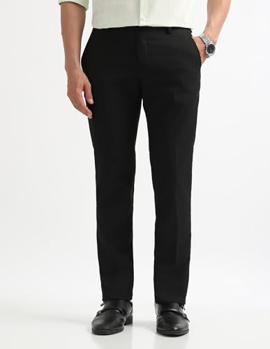 Image of Arrow Textured Tapered Fit Formal Trousers for Men - Full Length Formal Pants for Men Office Wear