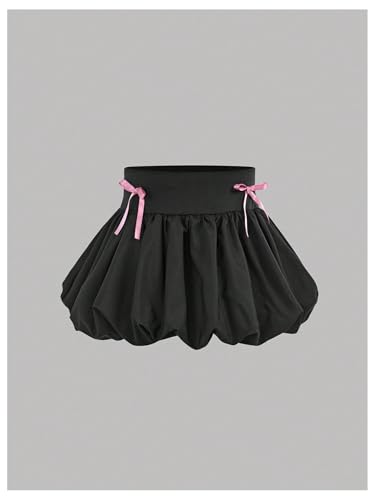 Image of Verdusa Girl's 2 Piece Bow Outfits Short Sleeve Fitted Crop Tops with Mini Bubble Skirt Set