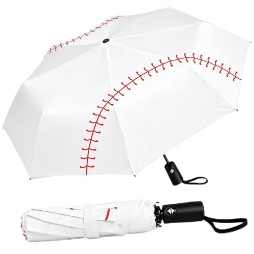Lejorain White Baseball Umbrella Compact - Portable Windproof Travel Folding Sports Umbrellas Auto Open Close Baseball Umbrella