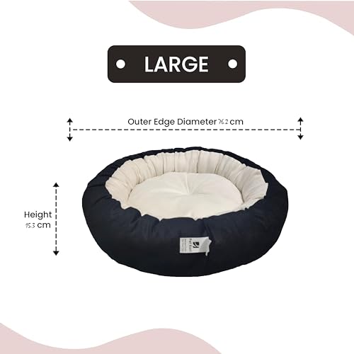Image of Large Size Dog Bed for Large Size Dogs, Puppies, Kitten and cat Bed Velvet Fabric Dual Color Black-Cream Anti Skid Bottom Washable Export Quality Pet Bed