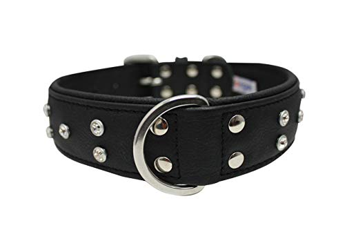 Angel Pet Supplies - Athens Dog Collar, Leather W/Rhinestones Collar For Dogs, Sturdy Dog Collar For Small Dogs To Large Dogs, With 2 D-Rings, Midnight Black Collar, 26 X 1 ½ Inches #TOP7