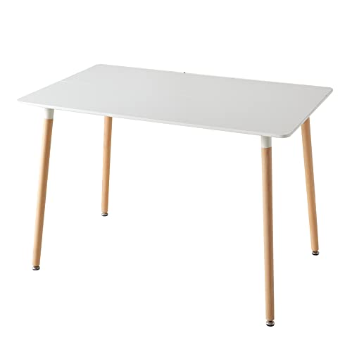 GrandCA HOME Rechteckiger Esstisch, Küchentisch mit Beinen aus massivem Holz, MDF-Schreibtisch mit Spleißstruktur, für Esszimmer, Wohnzimmer, Weiß 110 x 70 x 75 cm
