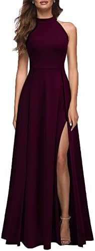 MUSHARE Women's Halter Neck Sexy Split Cocktail Party Maxi Long Formal Dress