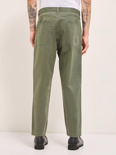 Image of THE BEAR HOUSE Men's Cotton Solid Cropped Carrrot Fit Chinos