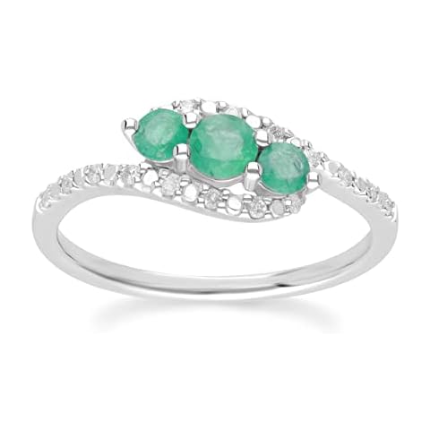 Gemondo USA 10K White Gold Round Emerald with Diamond Accent Leaf Halo Ring Design for Women May Birthstone Size 7 Cover