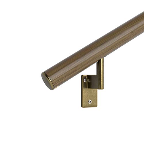2 Ft. Handrail - Complete Kit. Indoor Use Only. Genuine Black Walnut Bonded To Aluminum Core, 2 Painted Antique Brass Brackets + Flush Endcaps, 1.6" Round #TOP5