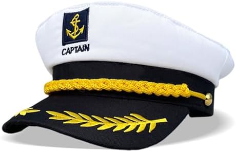 Soochat Captain Yacht Hat Nautical Sailor Skipper Hat Ship Yacht Boat Sailor Navy Marine Admiral Hats for Halloween Costume Accessory White