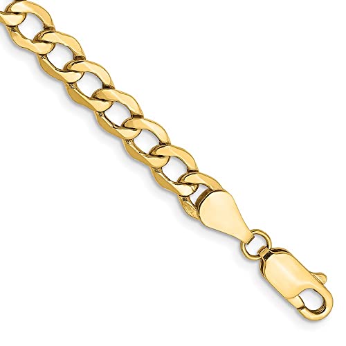 14K Yellow Gold 5.25mm Semi-Solid Curb Chain Bracelet 7