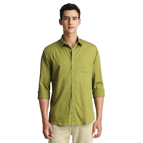 Image of Peter England Men's Slim Fit Full Sleeve Casual Shirt in Twill Weave Cotton
