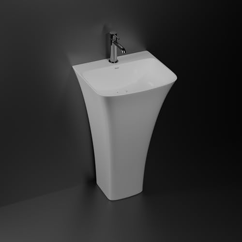 Image of Ruhe Belvoir Pedestal Wash Basin - White | 16x15x32 Inches | Ceramic, Glossy Sink | Floor-Mount | Modern Bathroom Look & Durable Quality