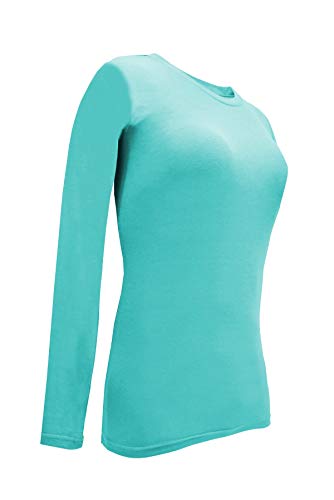 Natural Uniforms Women's Under Scrub Tee Crew Neck Long Sleeve T-Shirt (Aqua Blue, Medium)